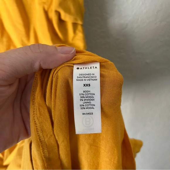 Athleta Women's Dress XXS Della Mustard Yellow Ruched Tank Athleisure Summer - Picture 7 of 9